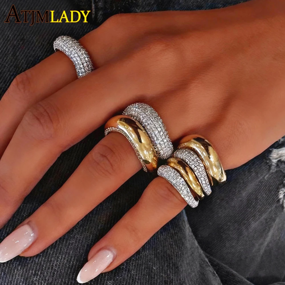 Mikro gepflastert 5A Zirkonia Bling Iced Out geometrische CZ Fingerring für Frauen Hip Hop Rapper Stapelringe Hochzeit Schmuck