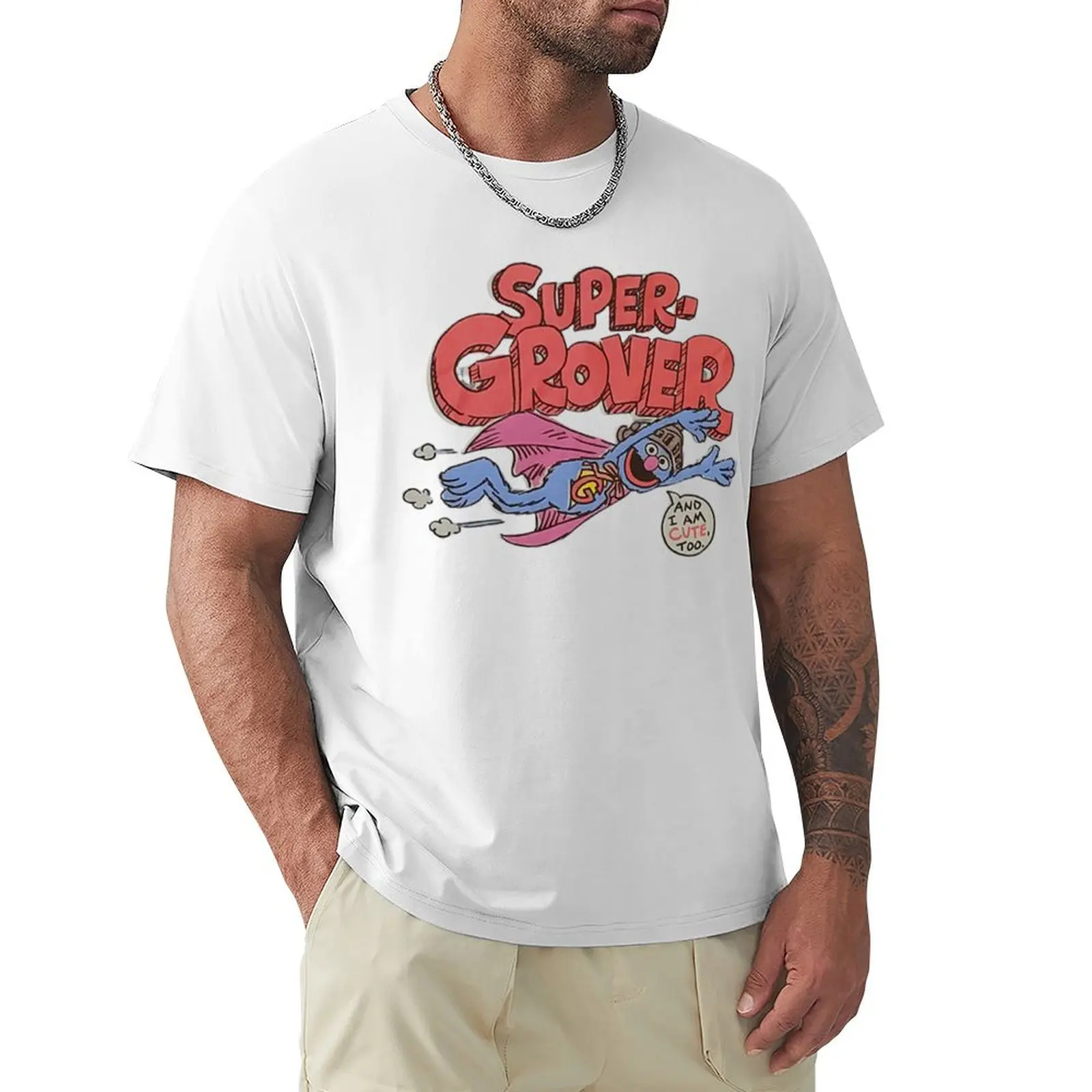 

Super Grover And I'm Cute Too T-shirt oversizeds sublime funnys quick drying oversized t shirt men