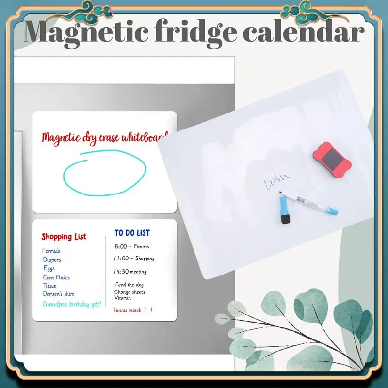 (新品)-冷蔵庫用磁気ドライイレースホワイトボードカレンダー、ペン3本と大きな消しゴム付き、メモ週間計画図面用