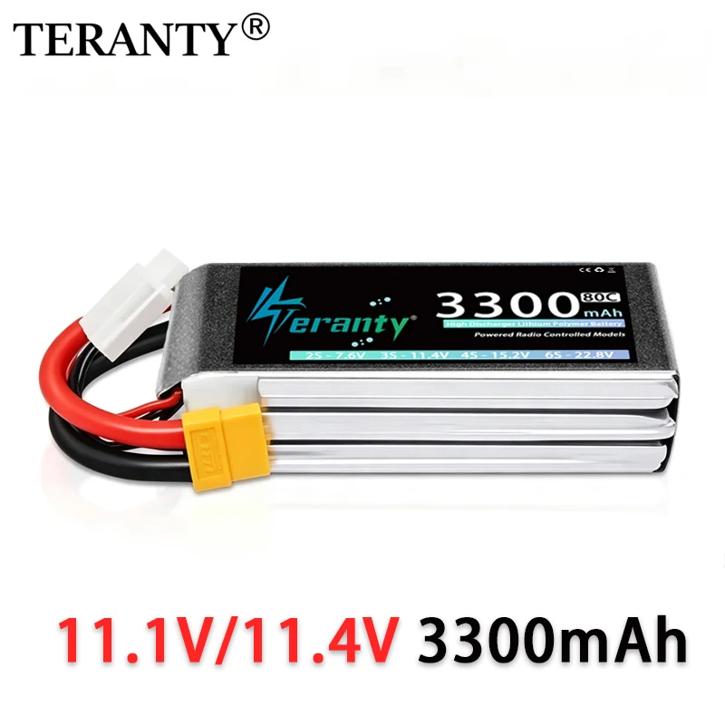 TERANTY 3S 3300mAh 11.1V 60C&11.4V 80C Lipo Battery With T XT60 Connector For RC Car Truck RC FPV Helicopter Drone Boat