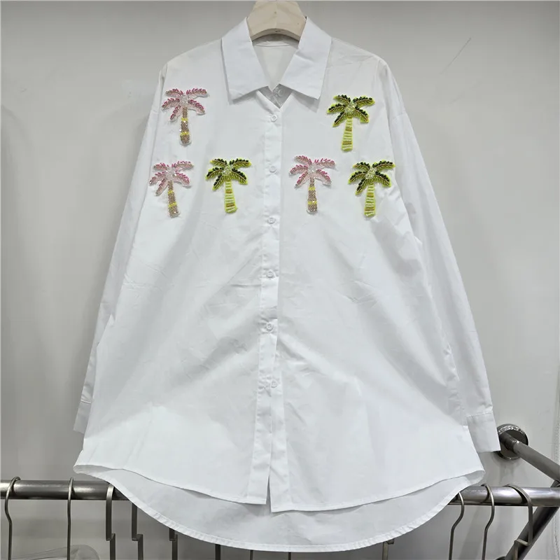 

SuperAen European and American Style 2025 Autumn New Women Embroidered Flares Bow Decorated Loose Fashion Casual Shirts