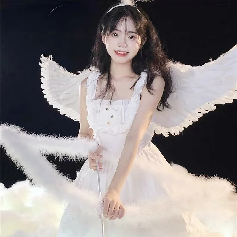 Angel Wings Girl Props Feather Backs Decorated with Black Angels Luminous Photo Decoration Fairy Stick Bow and Arrow