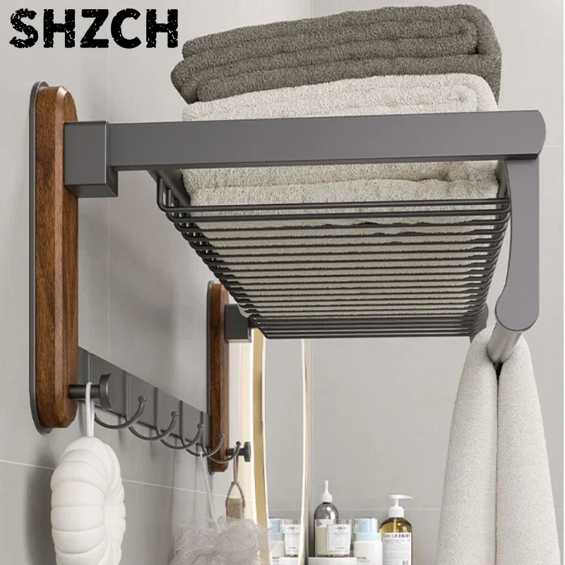 North American Black Walnut Gun Gray Towel Rack Non Perforated Bathroom Towel Hanger Simple and Modern Wall Mounted Hanger