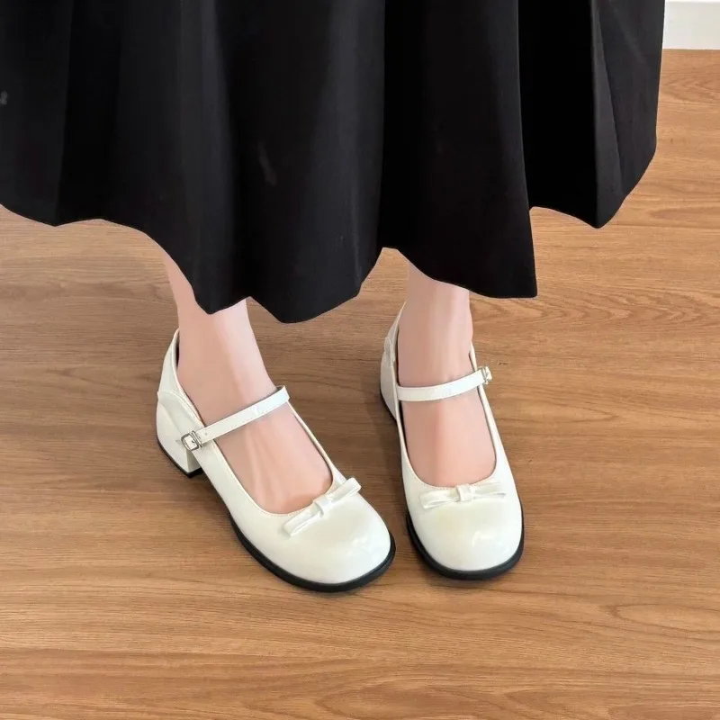 

Women Everyday White Mary Jane Pumps Ladies Wedding Guest Chunky Heel Ankle Strap Round Toe Office Spring Autumn Stylish