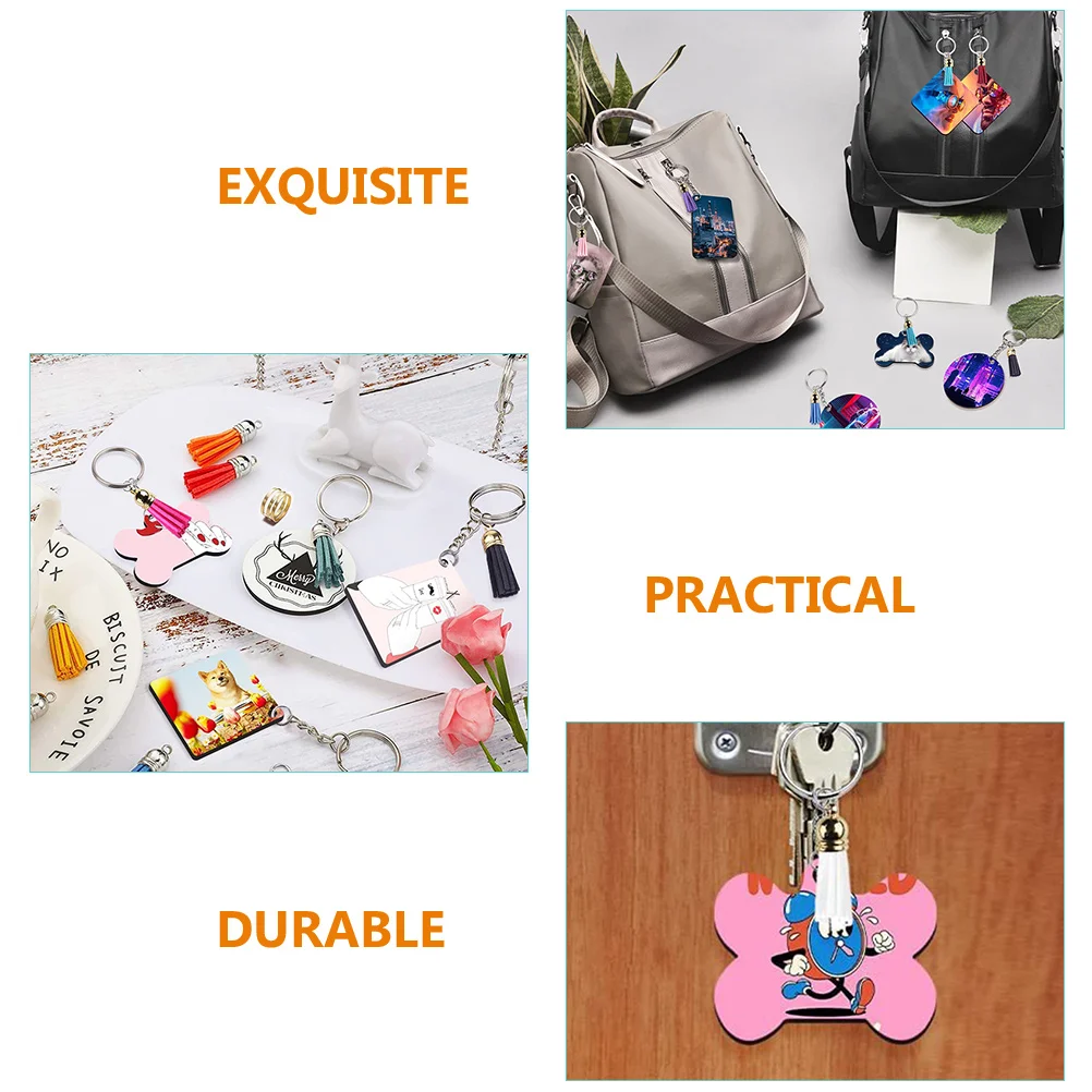 40Sets Sublimation Keychain Blanks DIY Customizable Pendants Tassels Craft Supplies Durable Portable Long Term Use