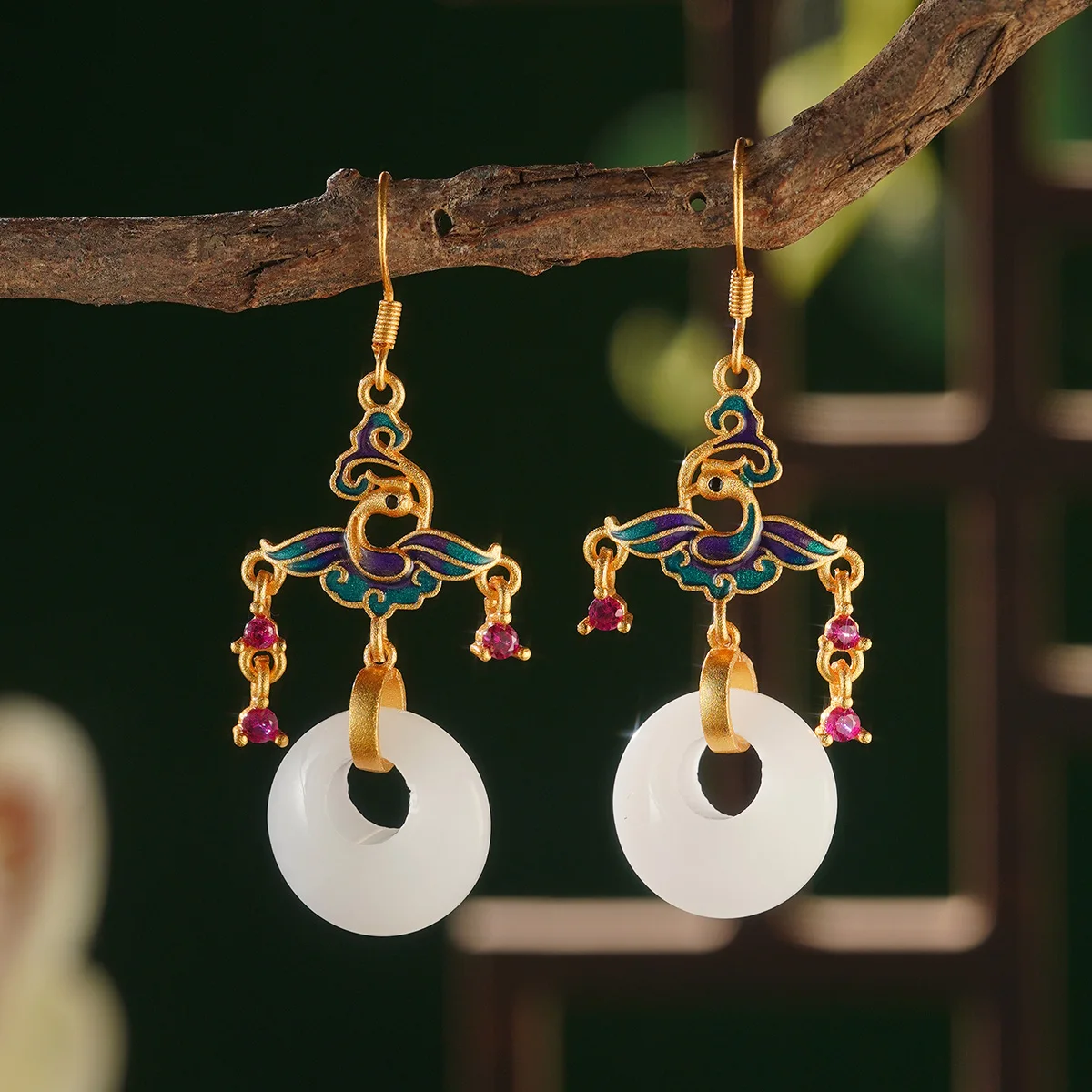 

Ethnic Chinese Jade Pendant Earrings for Women Luxury Traditional Festival Wedding Jewelry Vintage Charm Design Birthday Gifts