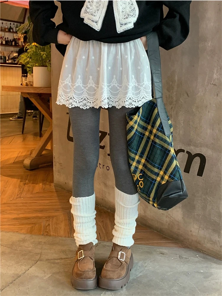 

Pure Cotton Lace Base Layer Skirt Women's Autumn Winter New Sle Anti-Light ort Skirt Floral Embroidery Hollow out A-...
