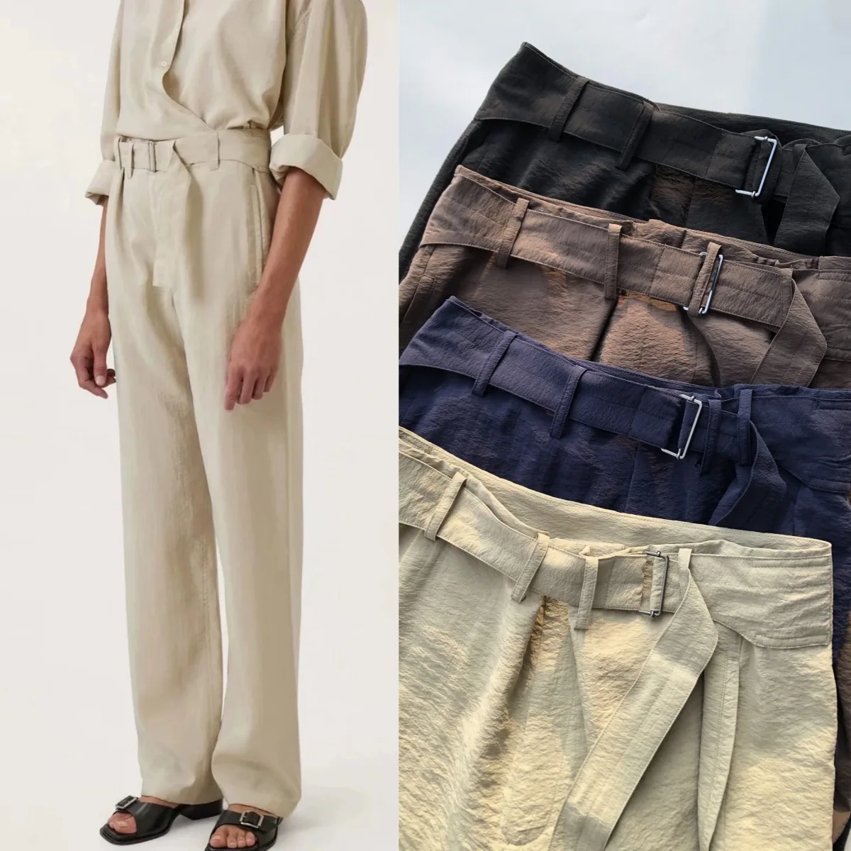 Dry Silk Show Style · Old Money Style Silk Pants Belt Buckle Texture Silk Brocade Trousers Women Pants