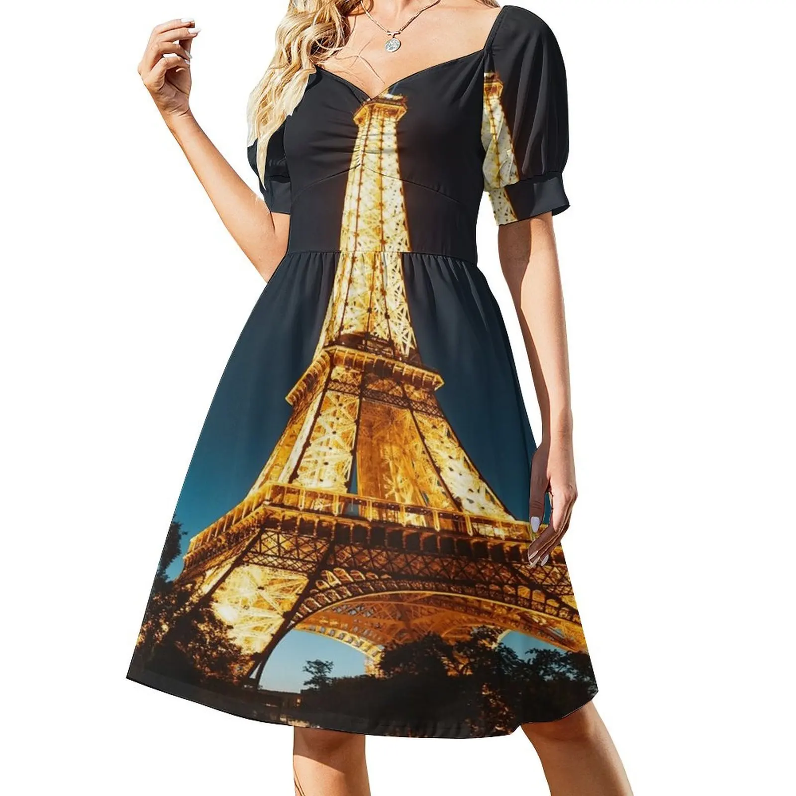 Eiffel tower Comforter Short Sleeved Dress clothes for woman Bridesmaid dress woman Dress