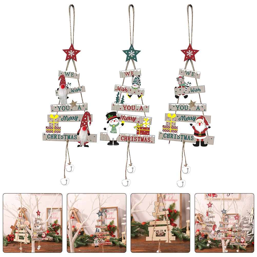 

3 Pcs Santa Pendant Ornament Room Decor Ornaments for Tree Decorations Christmas Wood