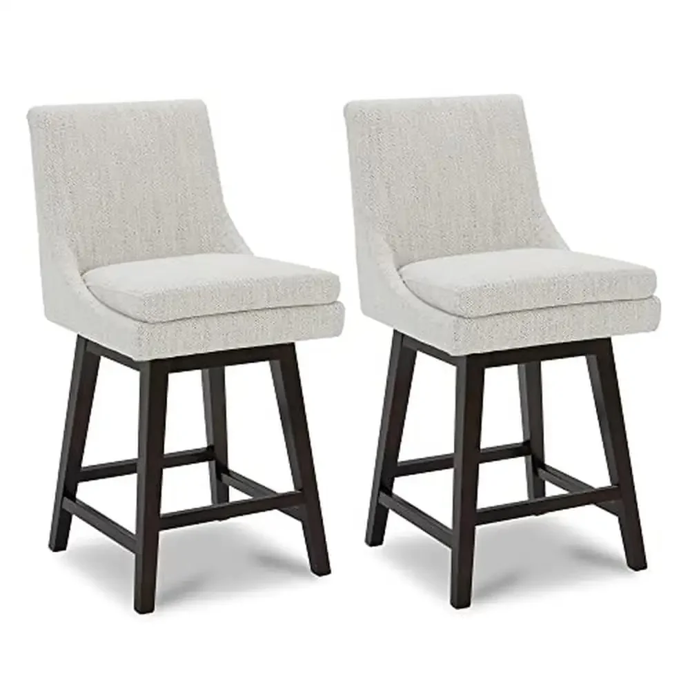 2-Pack Fabric Upholstered Swivel Barstools Modern Design Comfortable Seating Durable Construction 360-Degree Swivel Ivory Color