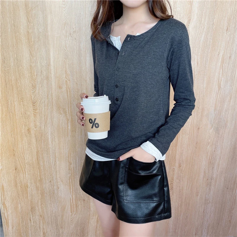 Maternity Long Sleeve Fake 2 Pieces T-Shirt Long Sleeve Casual Nursing Clothes Solid Color Breastfeeding Clothes Pregnancy