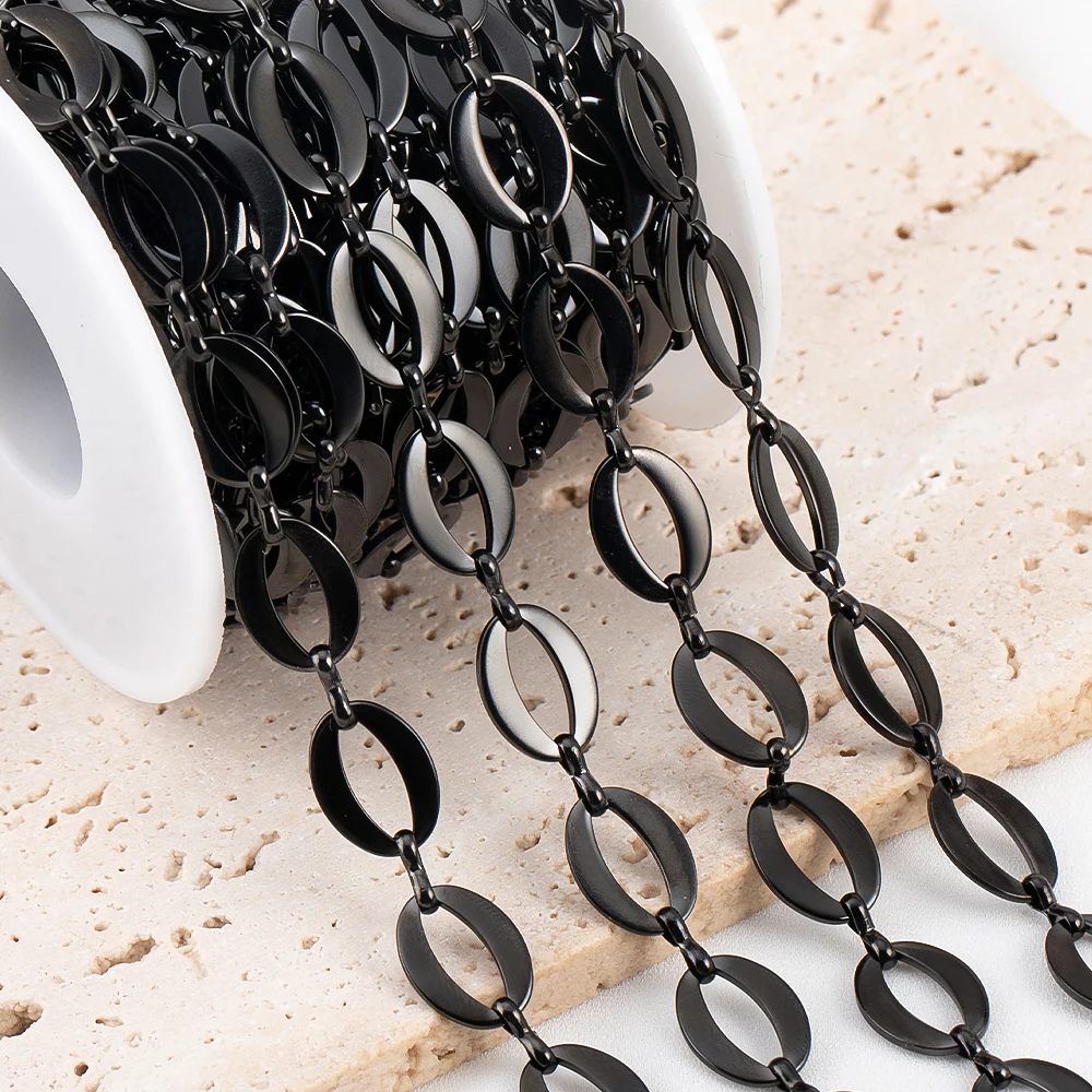 

1Meter Stainless Steel Black Plating Cuban Necklaces Chain 10x14mm Oval Link Chains for DIY Bracelets Jewelry Making Bags Chains