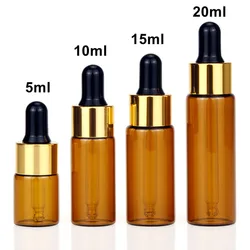 20pcs/lot 5ml 10ml 15ml 20ml Amber Glass Dropper Bottle Portable Eye Drop Aromatherapy Esstenial Oil Bottles