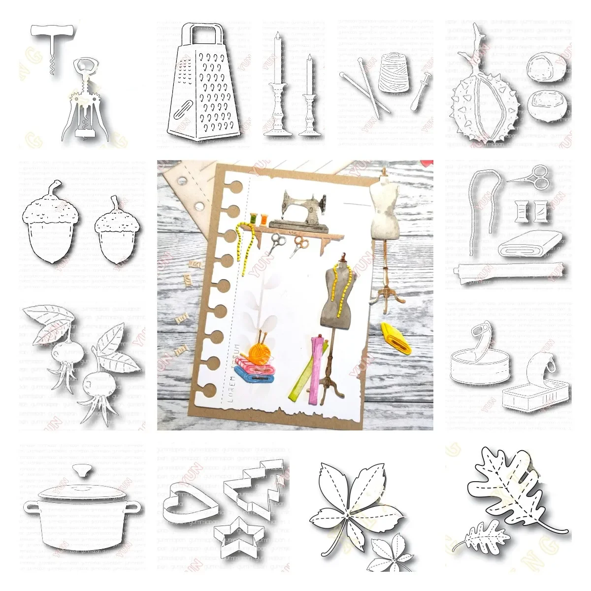 

Candlestick Rose Hip Opener Knitting Spindle Thread Roll Cake Sewing Accessories Metal Cutting Dies DIY Scrapbooking Cards Molds
