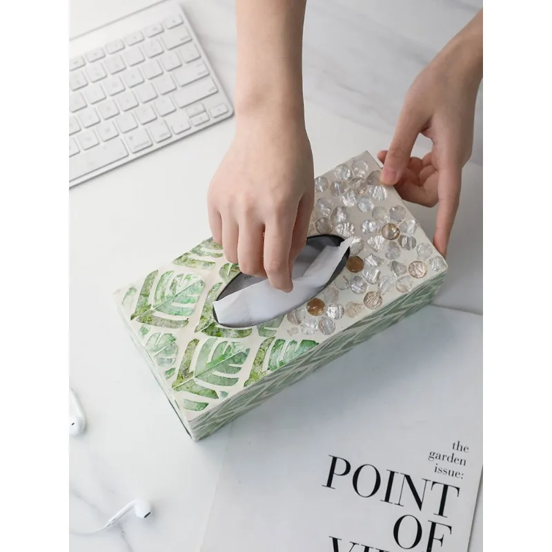 Natural Shell Decorative Tissue Box Dining Table Napkin Holder Paper Towels Creative Tissue Boxes Pull Out Paper Towel Case