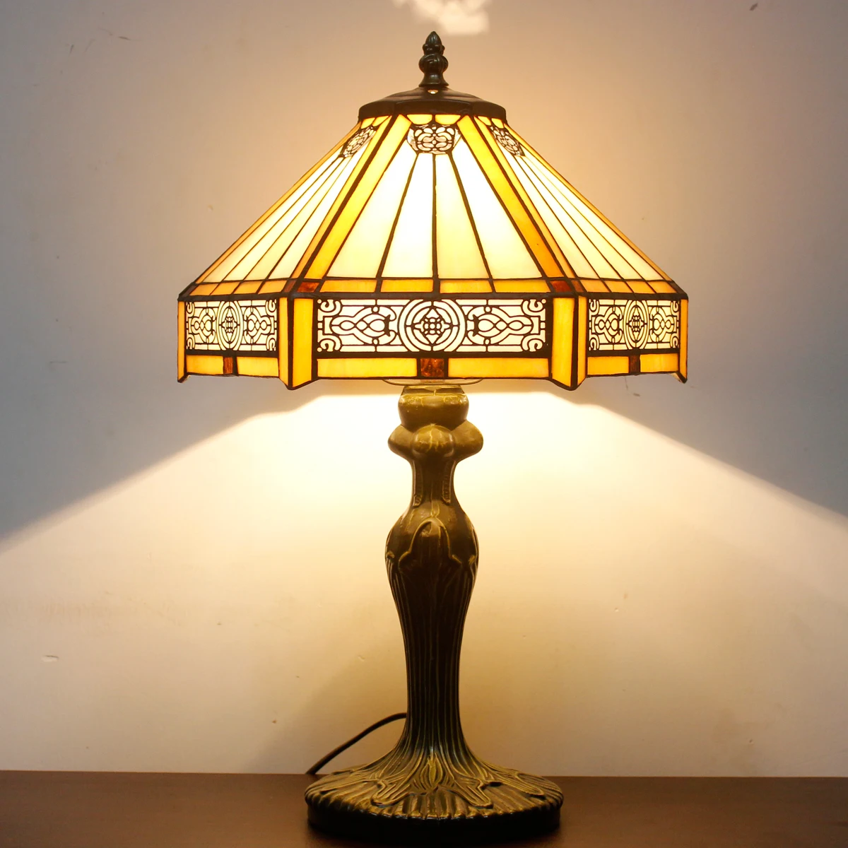 

WERFACTORY лампа Тиффани желтая шестиугольная настольная лампа из витражного стекла настольная прикроватная лампа для чтения лампа 12x12x18 дюймов