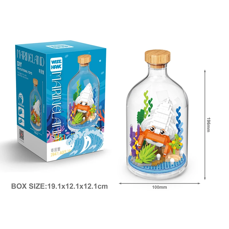 DIY MOC Drifting Bottle Ocean Animal Octopuses Pufferfish Seahorses Hermit Crabs Building Blocks Model Bricks Kids Sets Kit Toy