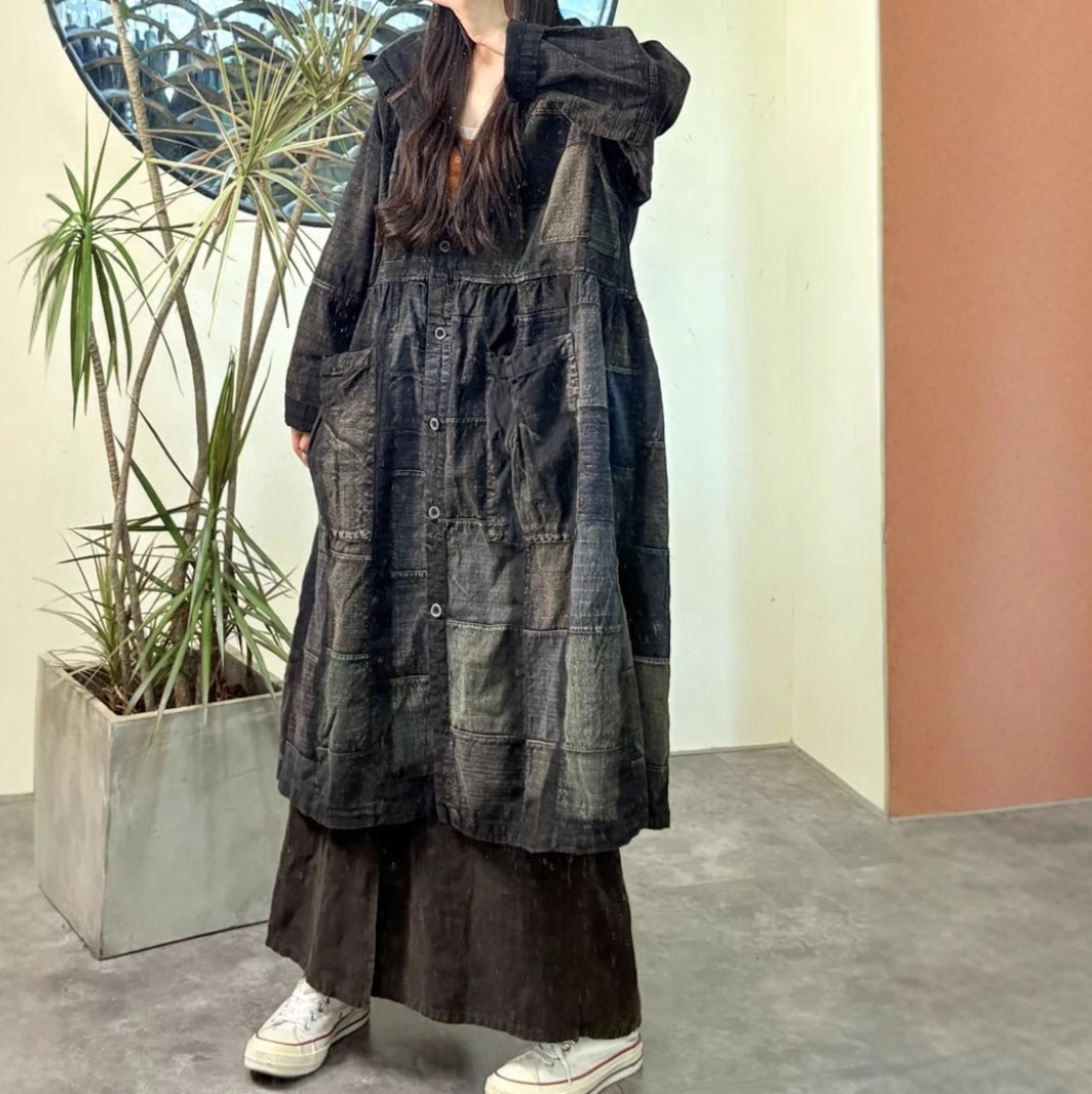 

SuperAen Japan Style Loose Bat Sleeve Stand Collar Long Coat Autumn Long Coat Women
