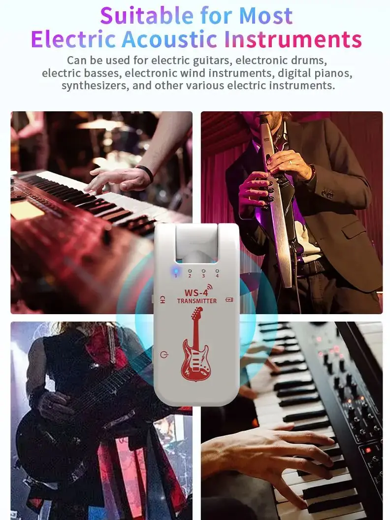 Drahtloses 2,4-G-Gitarrenübertragungssystem – weißer drahtloser Sender und Empfänger für E-Gitarren, Windsynthesizer, Bass,
