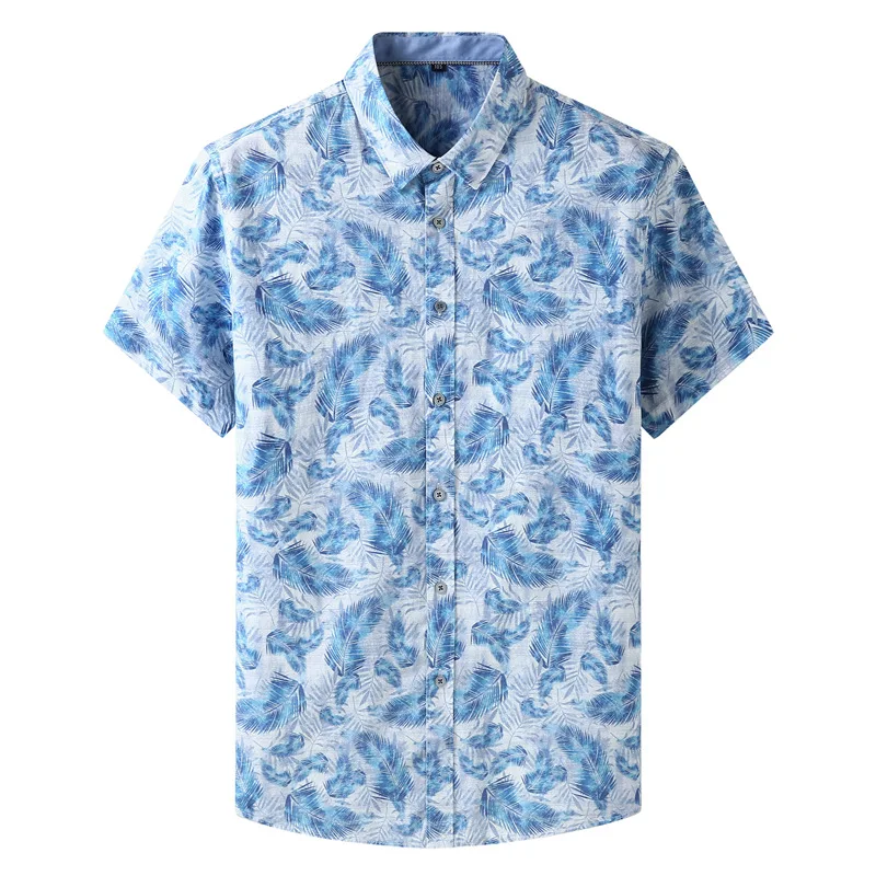 

men's cotton shirt Summer short sleeve beach Hawaiian print shirt Comfortable, loose and casual quality clothing Large si7XL 8XL