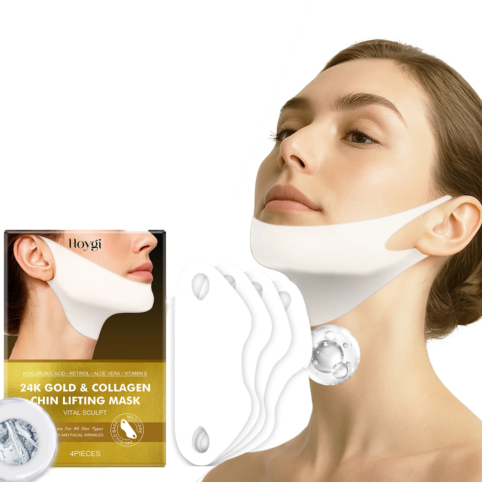 قناع رفع الذقن بالكولاجين الذهبي عيار 24 قيراط يزيل قناع شد الرقبة والذقن المزدوجة والتخسيس وشد البشرة على شكل حرف V قناع شد الوجه
