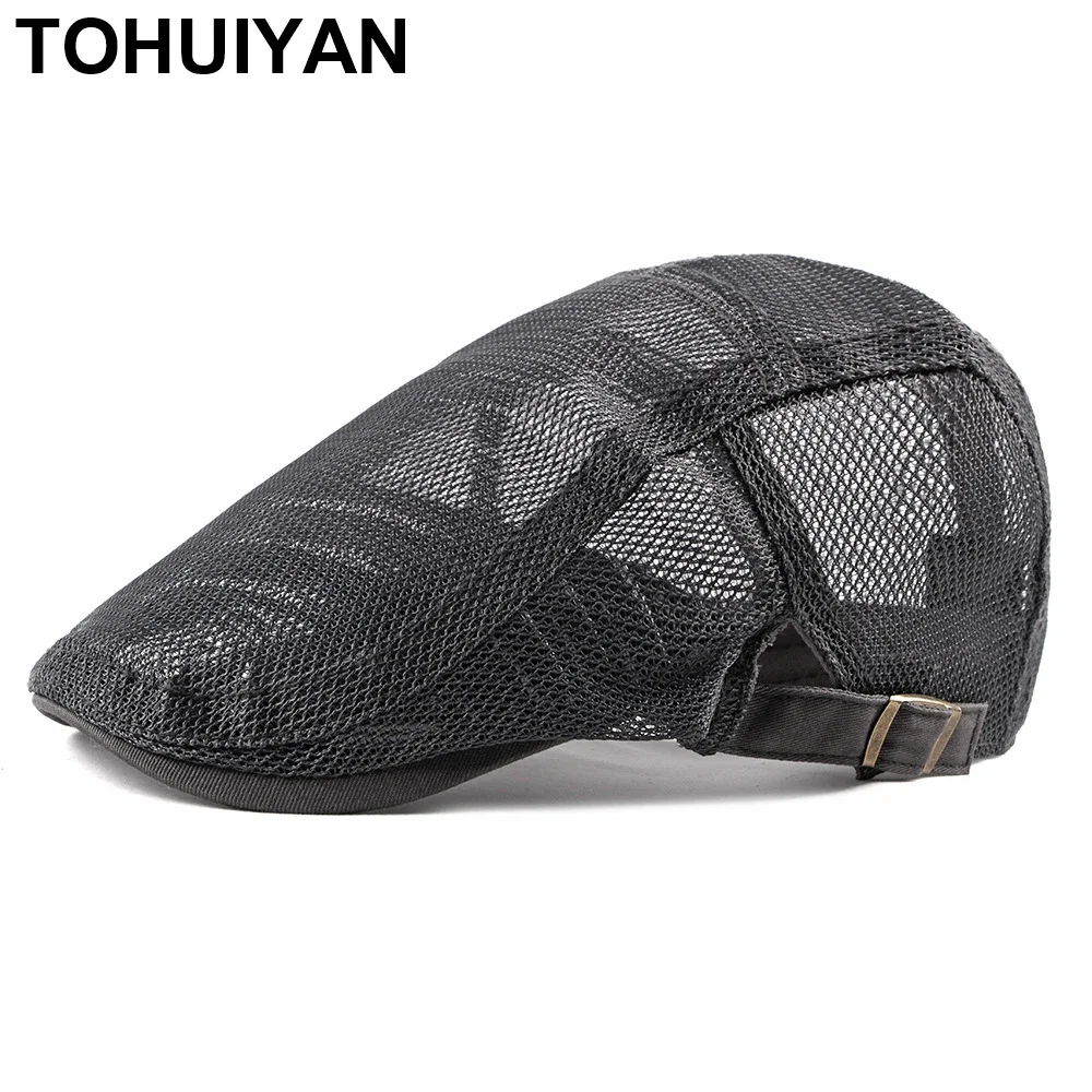 

TOHUIYAN Unisex Summer Hats Solid Breathable Mesh Newsboy Caps for Men Gorras Duckbill Visor Beret Hat Artist Boinas Peaked Cap