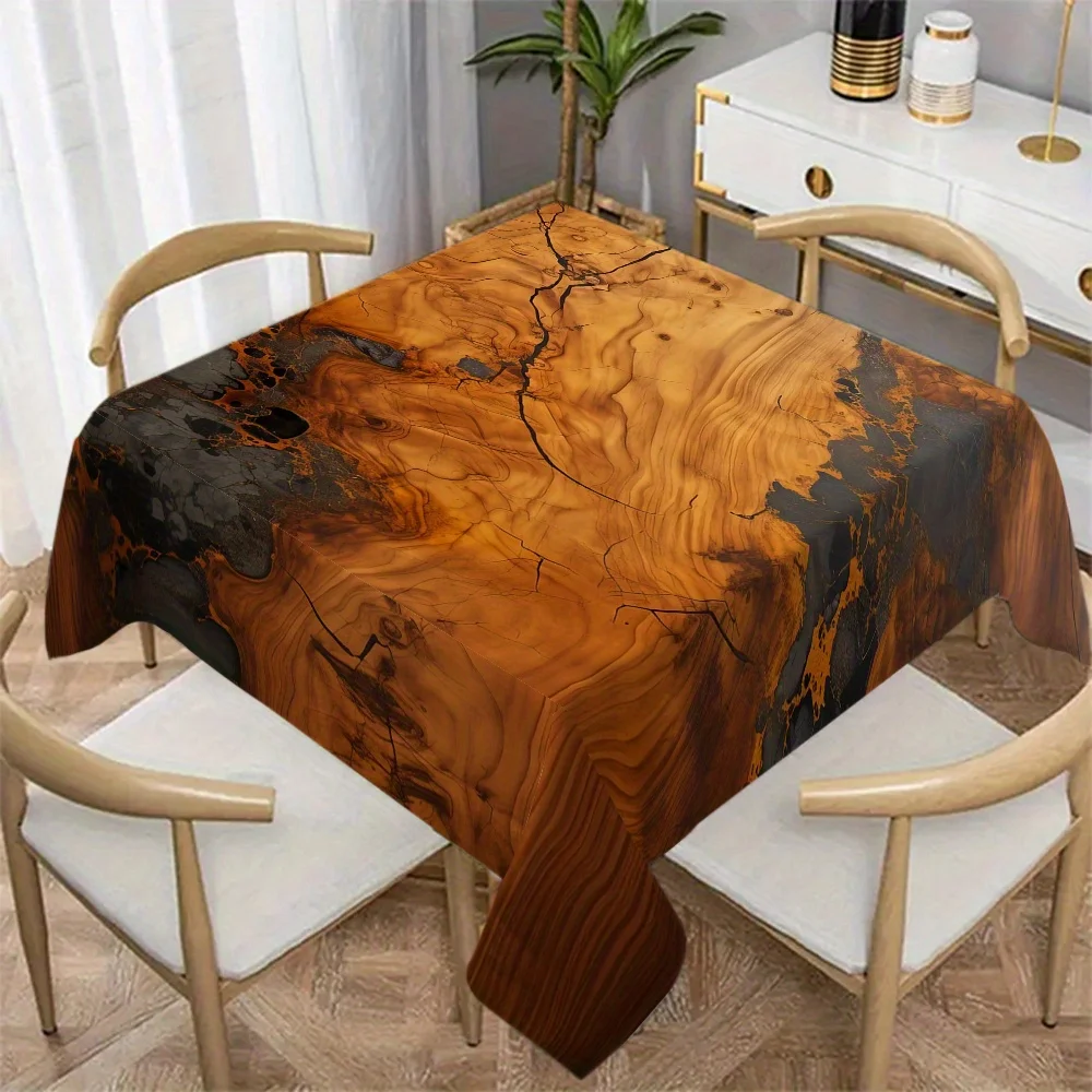 JIT-1pc Wood Grain 2D Flat Pattern Tablecloth Square Tablecloth, for Home and Party Decorationzyc