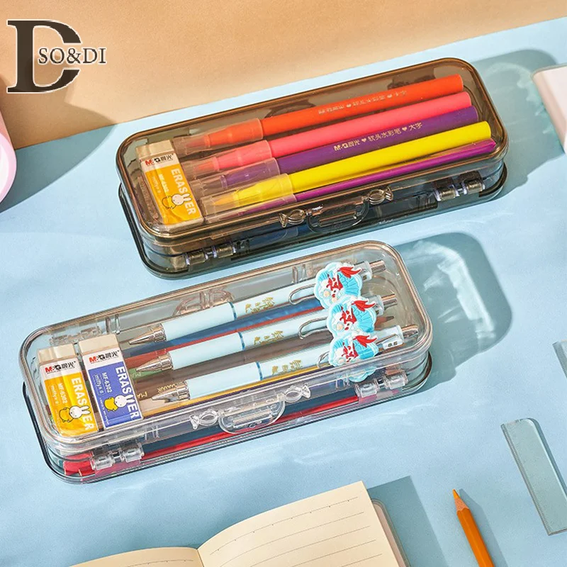 

1Pcs Pen Box Double Layers Clear Visible Multifunction Boys Girls Students Pencil Stationery Organizer Case