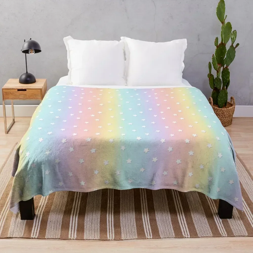 

Stars Pastel Rainbow Aesthetic Kawaii Cute Pattern Throw Blanket Fluffy Cozy Throw Blanket for Home Decor