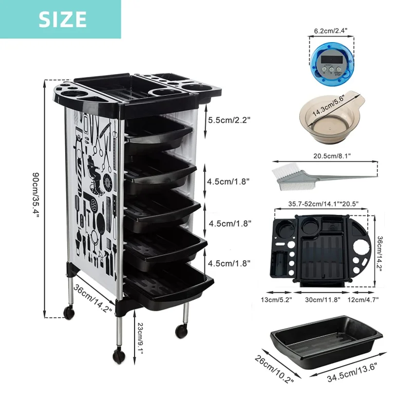 Beauty and Hair Salon Trolley Hair Salon Barbershop Tool Cart Hair Styling and Coloring Professional Storage