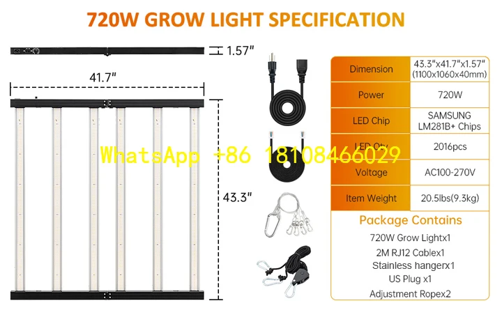 

PPF LED Chip Bloom White Red Emission 720W Full Spectrum Indoor LED Plant Light for Vegetable Flower Growth Light High