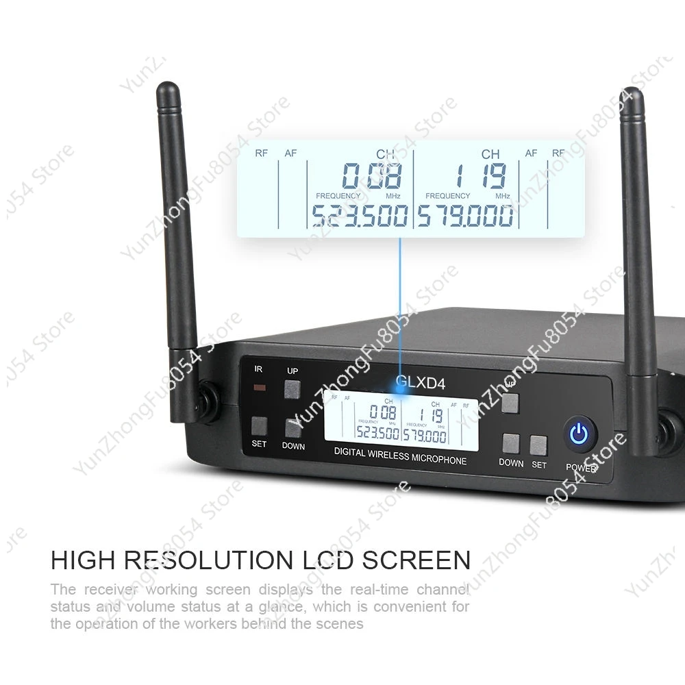 GLXD4 Dynamic Wireless Microphone System 2-Channel UHF Wireless Microphone for Professional Karaoke KTV Parties