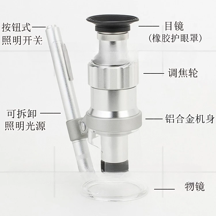 Benchtop LED light source high magnifying glass with graduated all-metal microscope 2035-100 times
