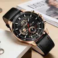 Men Sports Watch 46mm Black Leather Racing Series Everyday Wear Fashion Original Rose Gold Dial Quartz Watches Relogio Masculin 5