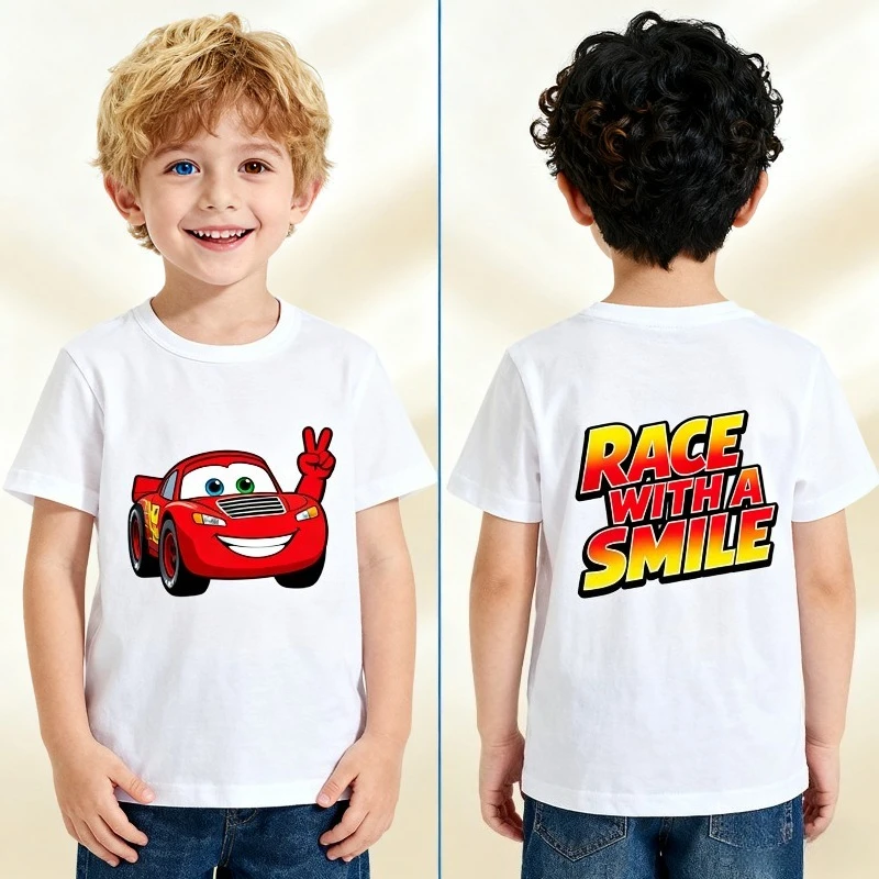 

Brand Disney Cars Trend Summer Print Crew Neck Cotton T-Shirt Boys and Girls Loose Casual Trend Student Gifts Kids Clothes Boys