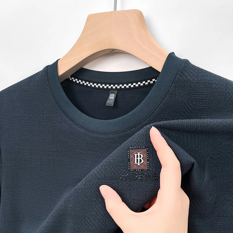 

Long Sleeved T-shirt Men's Spring and Autumn New High-end Round Neck Pullover Hoodie Casual Base Top