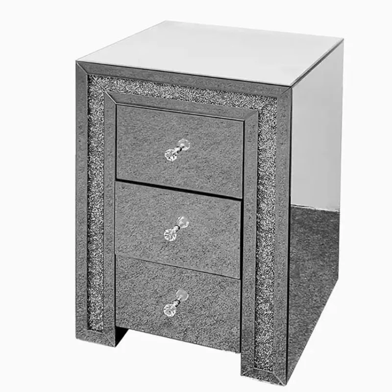 

New, modern and simple, mirror glass three pumps, furniture broken diamond bedside table