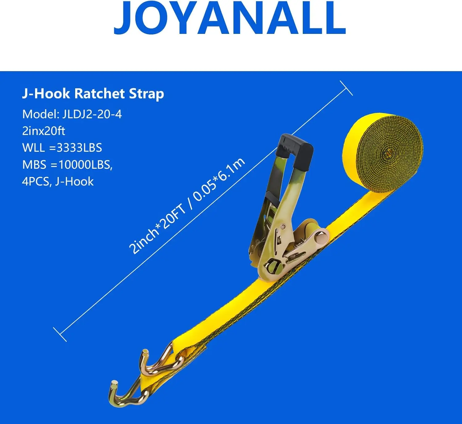 Cintas de Catraca Reforçadas de 2 Polegadas, Amarrações de 20 Pés com Ganchos Duplos em J, Força de 10.000 Libras para Movimentação e Transporte