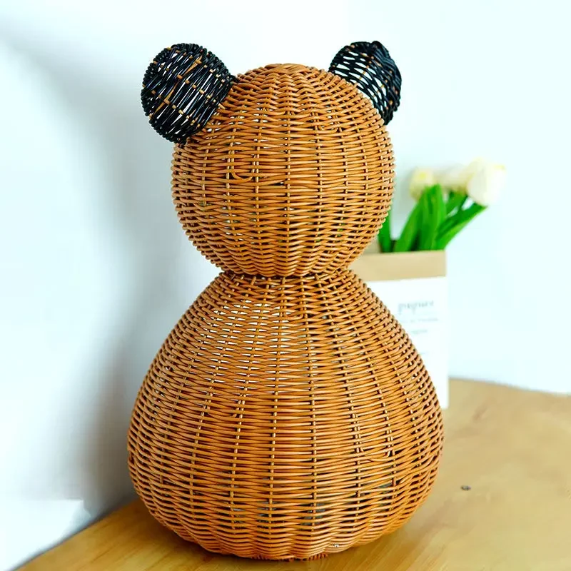 

Imitation Rattan Woven Snack Basket Desktop Creative Ornament Candy Snack Basket Bear Storage Wicker Basket Toy Box