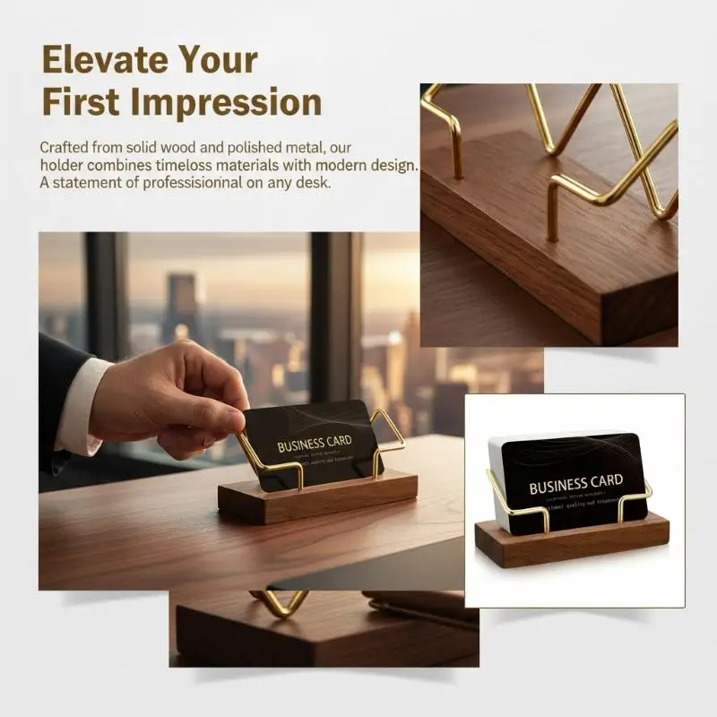 Wooden Business Card Display Stand Large Capacity Desktop Organizer Sleek Design for Office Meeting Coworker Gift