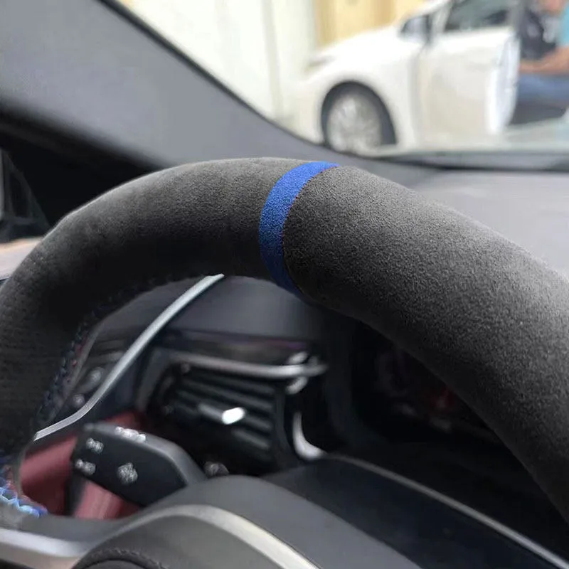 For Citroen Berlingo Jumpy 2009-2016 Toyota Proace 2013-2016 Suede Leather Car Interior Steering Wheel Cover Blue Line Bar Trim
