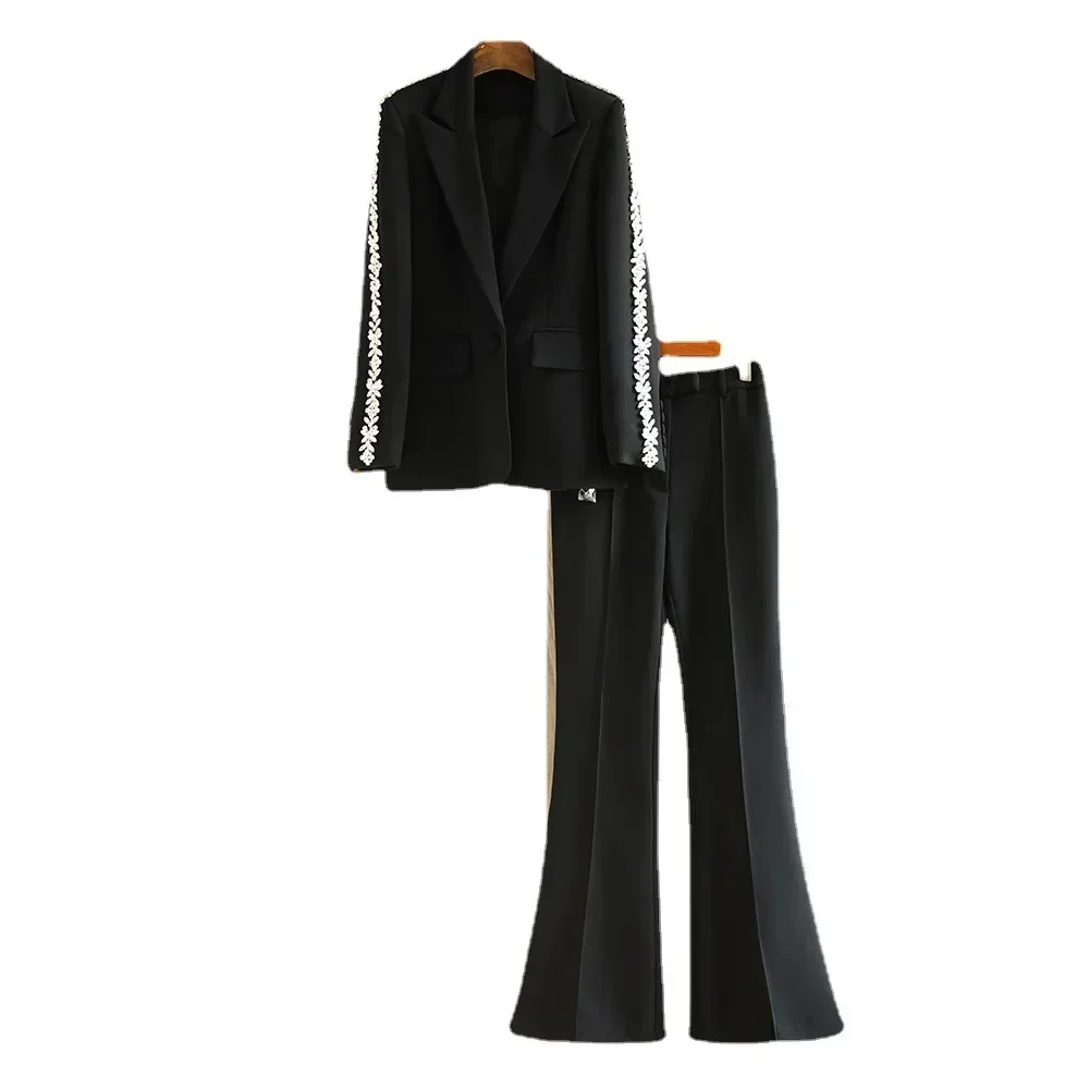 Crystal Luxury Black Women Suit Pants Set 2 pezzi Blazer Jacket Spring Office Lady Work Wear Coat monopetto Prom Dress