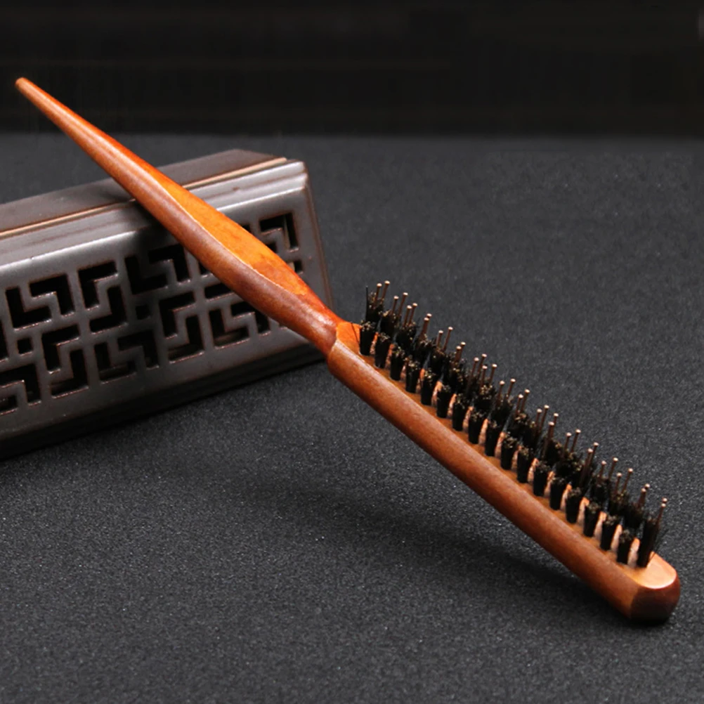 

1pc Natural Wood Handle Pig Bristle Hairbrush for Salon Home Scalp Stimulation Comfort Grip Promotes Blood Circulation Durable