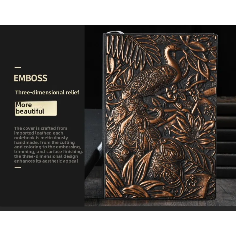 A5 Vintage Peacock PU Leather Journal Embossed Hardcover Notebook for Writing Business Diary Gift for Women Men