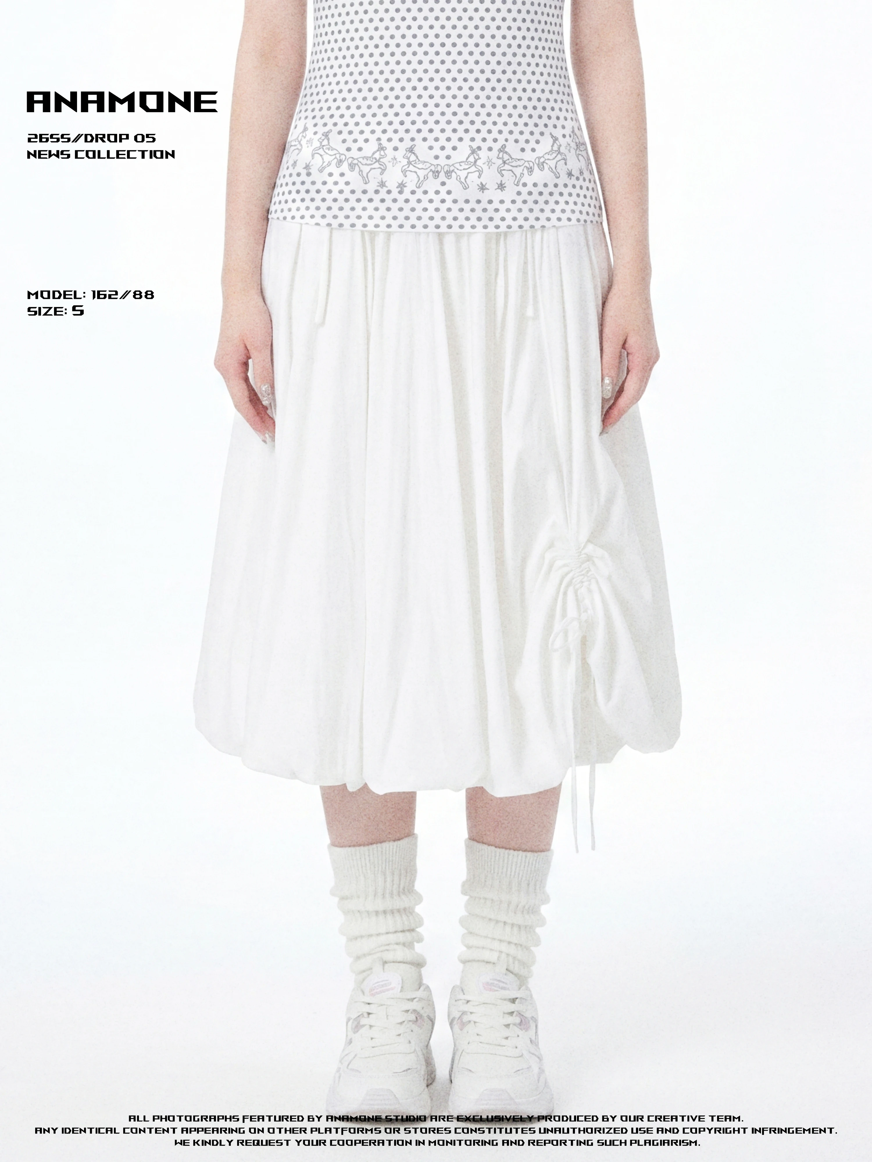 ANAMONE Cloud Flower Bud Half Skirt Women's Summer Small Size Bubble Loose Casual Puffy A-Line Long Skirt High Waist Polyeste...