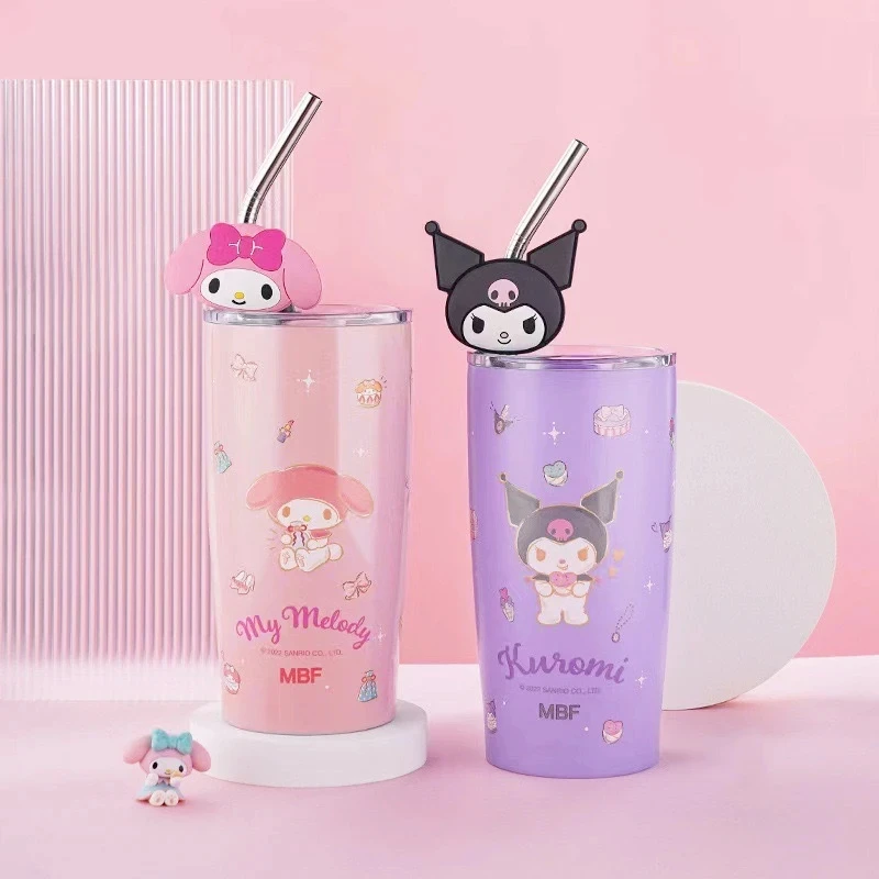 Sanrio Hello Kitty Thermos Cute Kuromi Stainless Steel Water Bottle kawaii with Straw Sippy Water Cup Insulated Mug