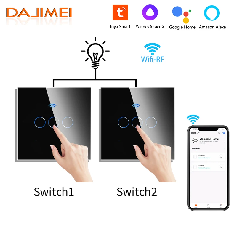 DAJIMEI WiFi Smart 2way interruttore di controllo EU 1 2 3 Gang interruttori tattili a parete in vetro RF433 telecomando Tuya Alexa Google Home