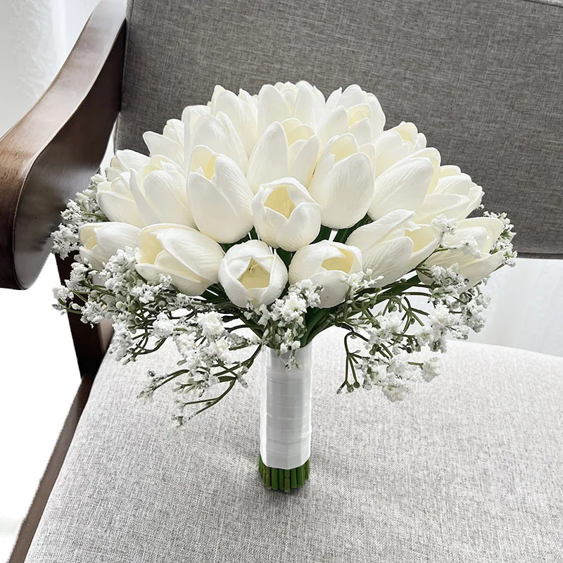 Bride Bouquet Wedding Accessories Tulips Baby's Breath Artificial Flowers Bridal Bouquet Table Centerpiece Anniversary Decor image 3