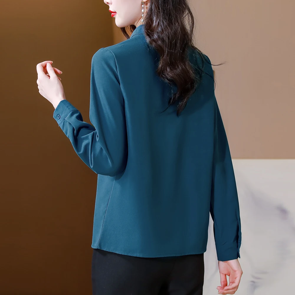 Solid Silk Shirts Women Long Sleeve Stand Collar High Quality Simplicity Office Lady Blouses Women Elegant Female Tops Clothing